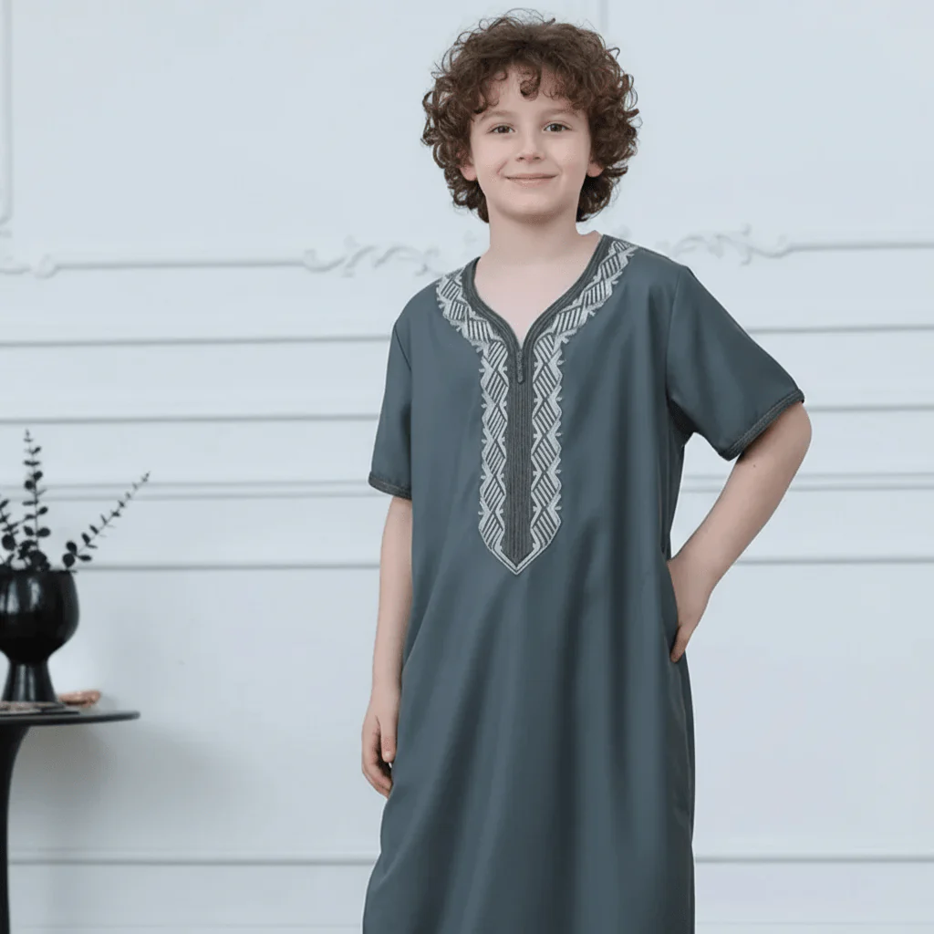 Boys Embroidered Zip-Front Thobe(MKB012)