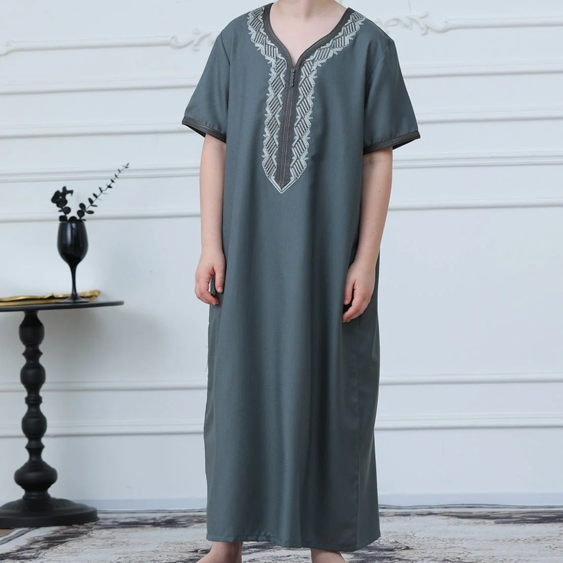 Boys Embroidered Zip-Front Thobe(MKB012) - Image 5