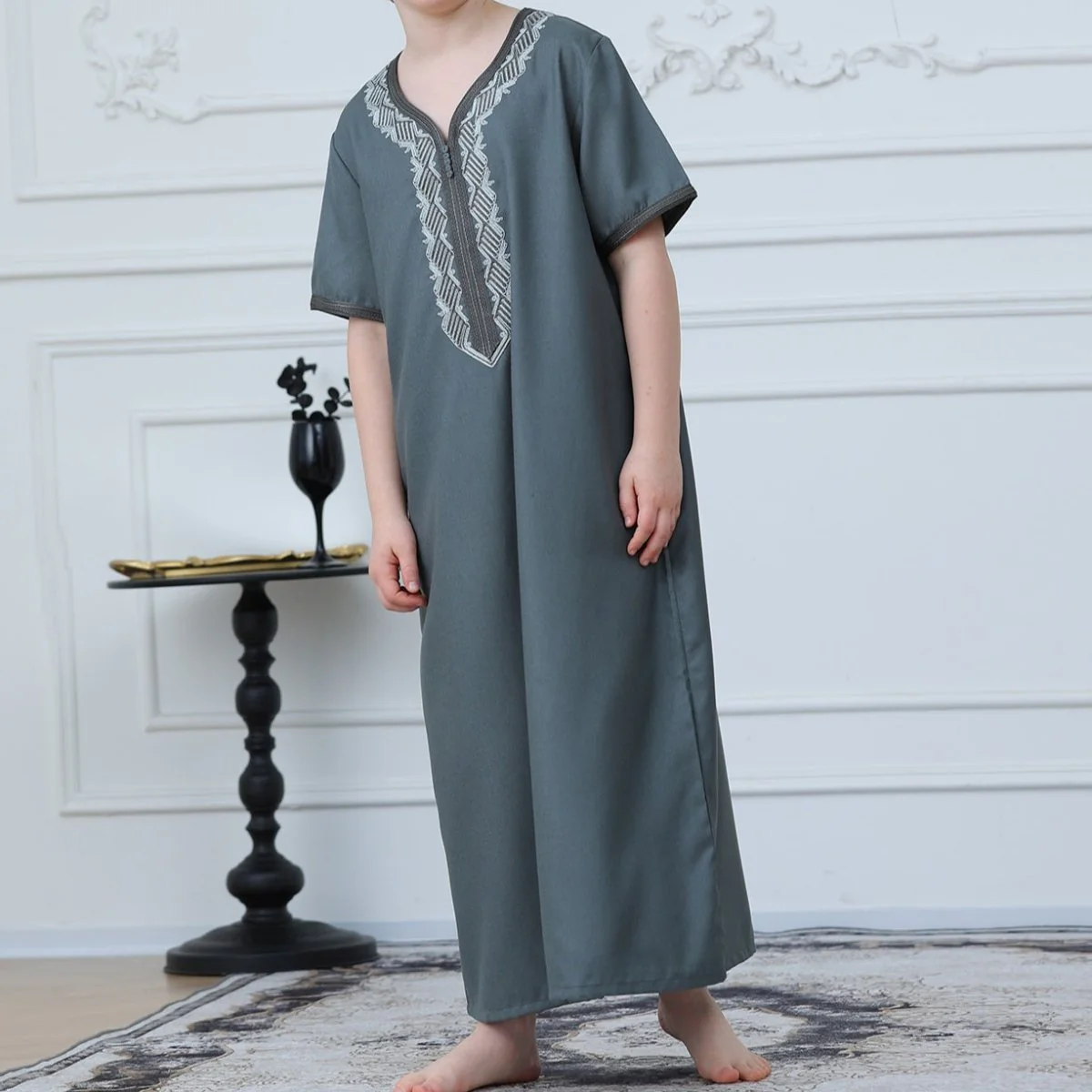 Boys Embroidered Zip-Front Thobe(MKB012) - Image 6