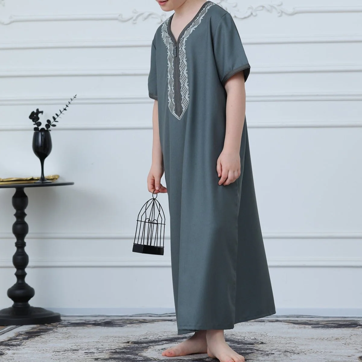 Boys Embroidered Zip-Front Thobe(MKB012) - Image 7