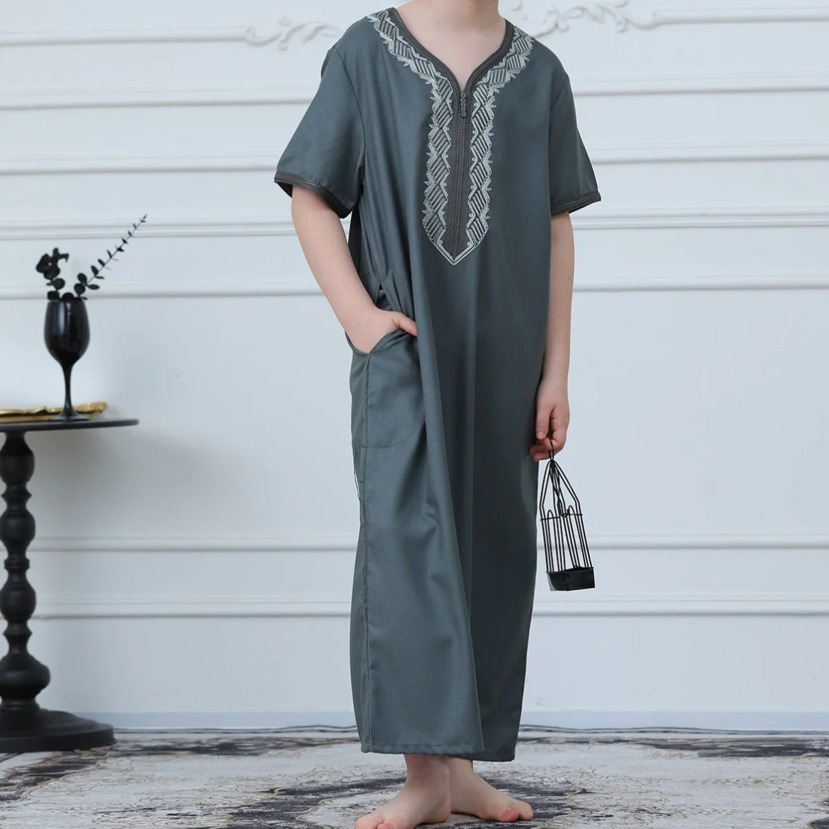 Boys Embroidered Zip-Front Thobe(MKB012) - Image 8