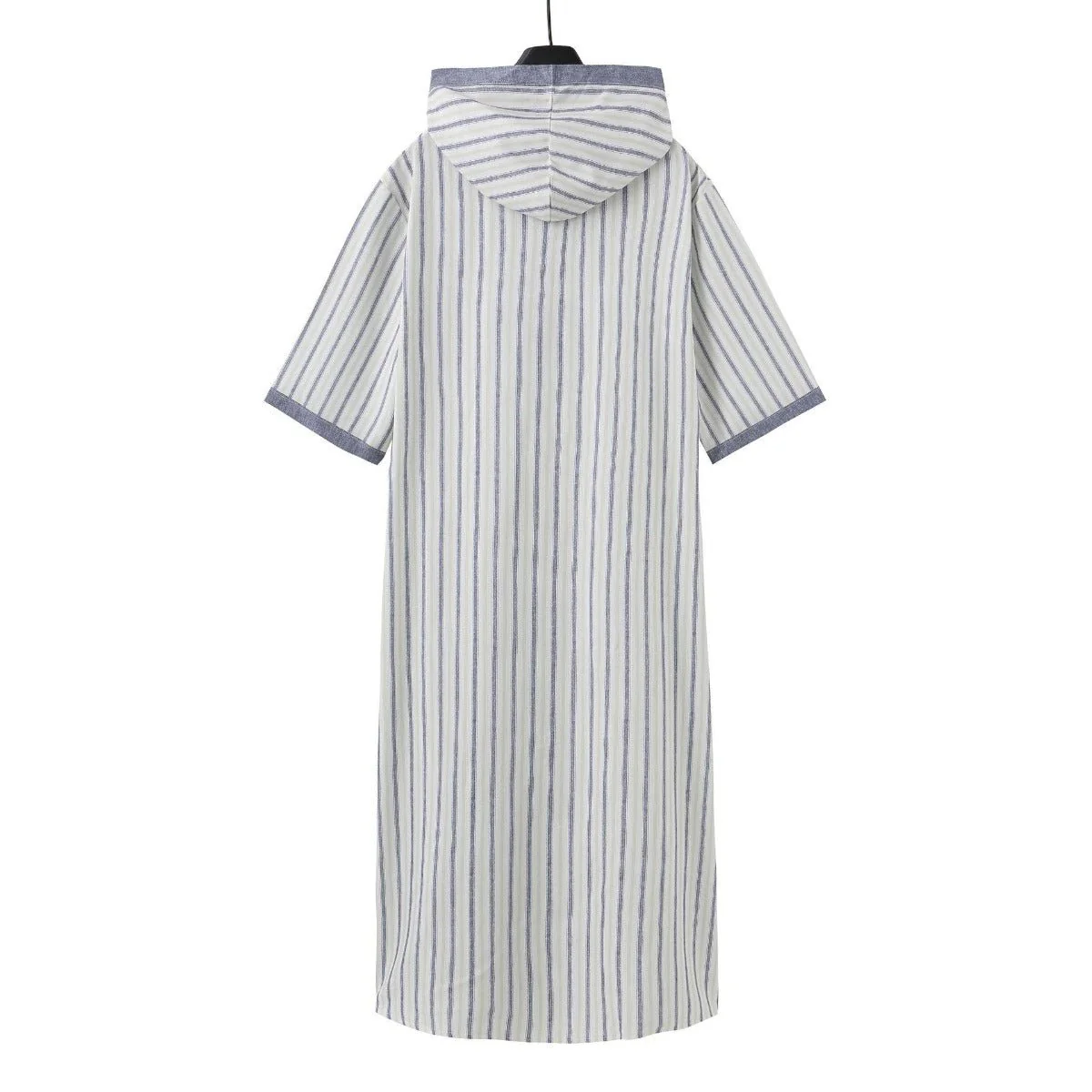 Breathable 3D Digital Print Striped Thobe Men's Loose Fit Short Sleeve Muslim Robe with V-Neck (MT033) - Image 5
