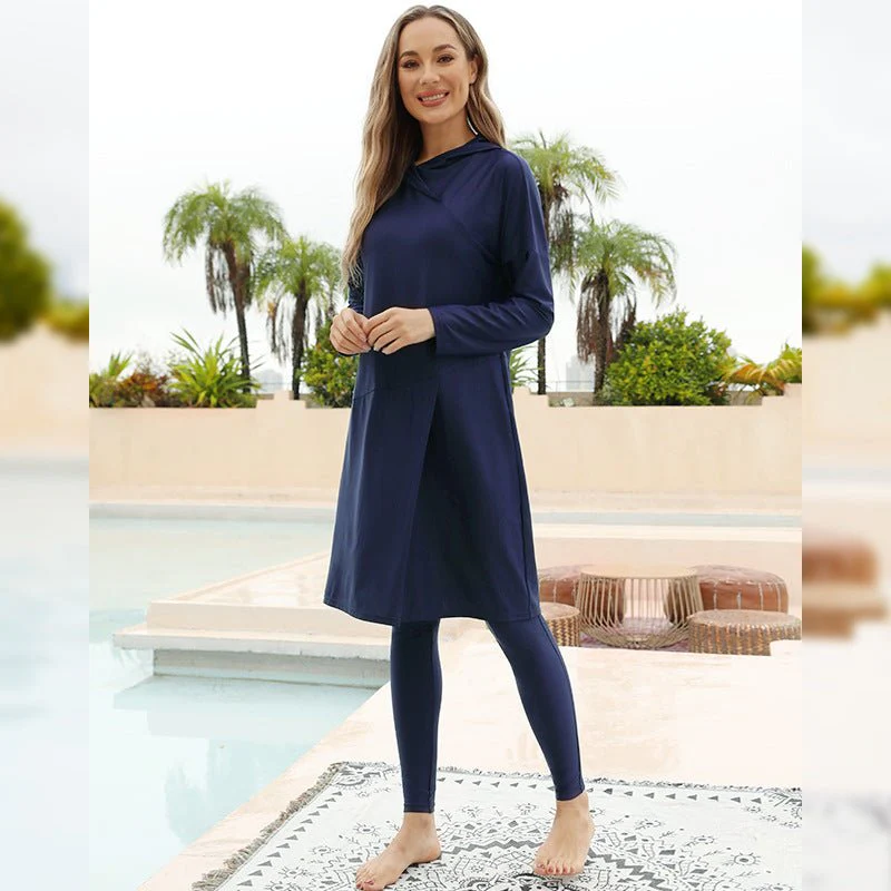 Burkini Muslim Swimsuits For Women With Long Sleeves, Full Cover Beachwear With Cap (MB020) - Image 3