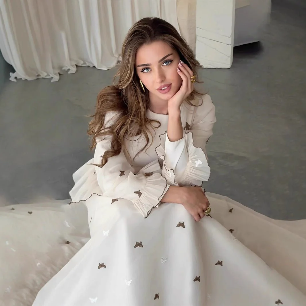 Butterfly Embroidered Maxi Dress | Long Sleeve Peplum Waist Dress(MS274) - Image 2