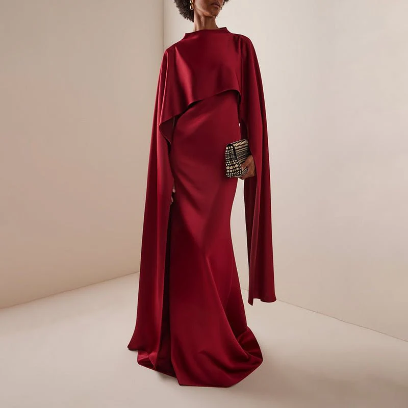 Cape Overlay Dress with Detachable Shawl(MS308)