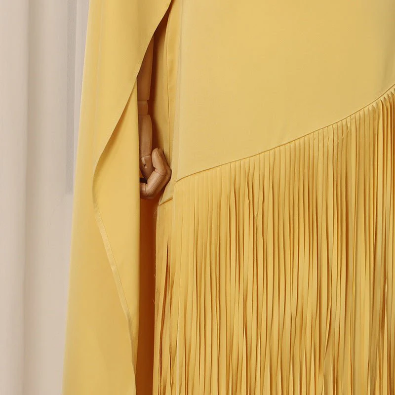 Cape Overlay Dress with Fringe Hem(MS363) - Image 10