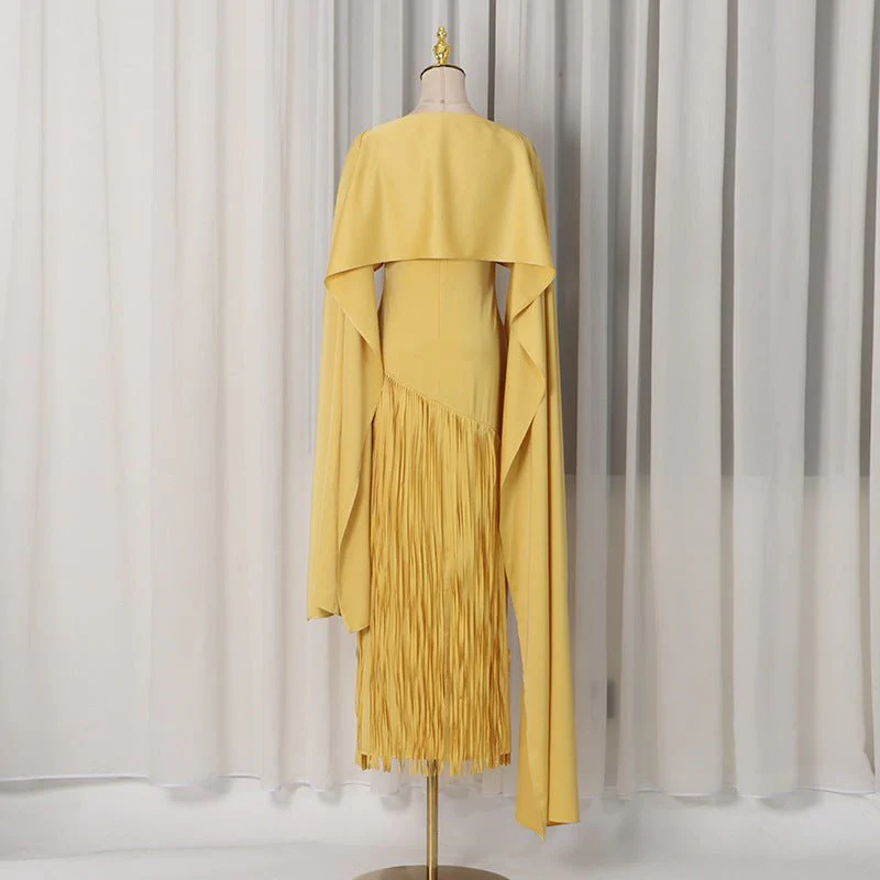 Cape Overlay Dress with Fringe Hem(MS363) - Image 5