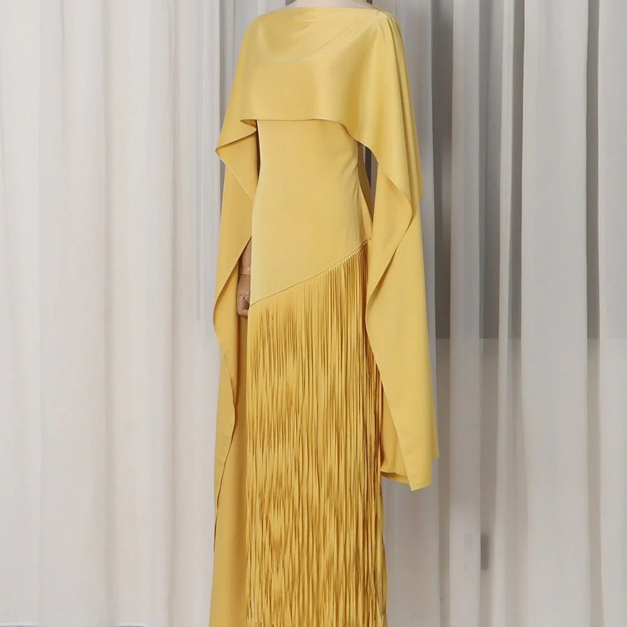 Cape Overlay Dress with Fringe Hem(MS363) - Image 6