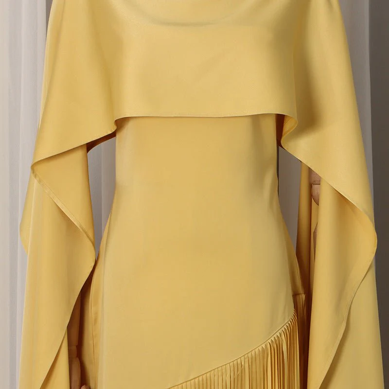 Cape Overlay Dress with Fringe Hem(MS363) - Image 9