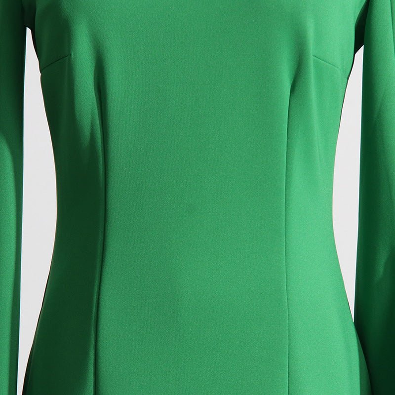 Cape Sleeve Evening Gown | Scalloped Neck Fitted Maxi Dress with Back Slit(MS217) - Image 9