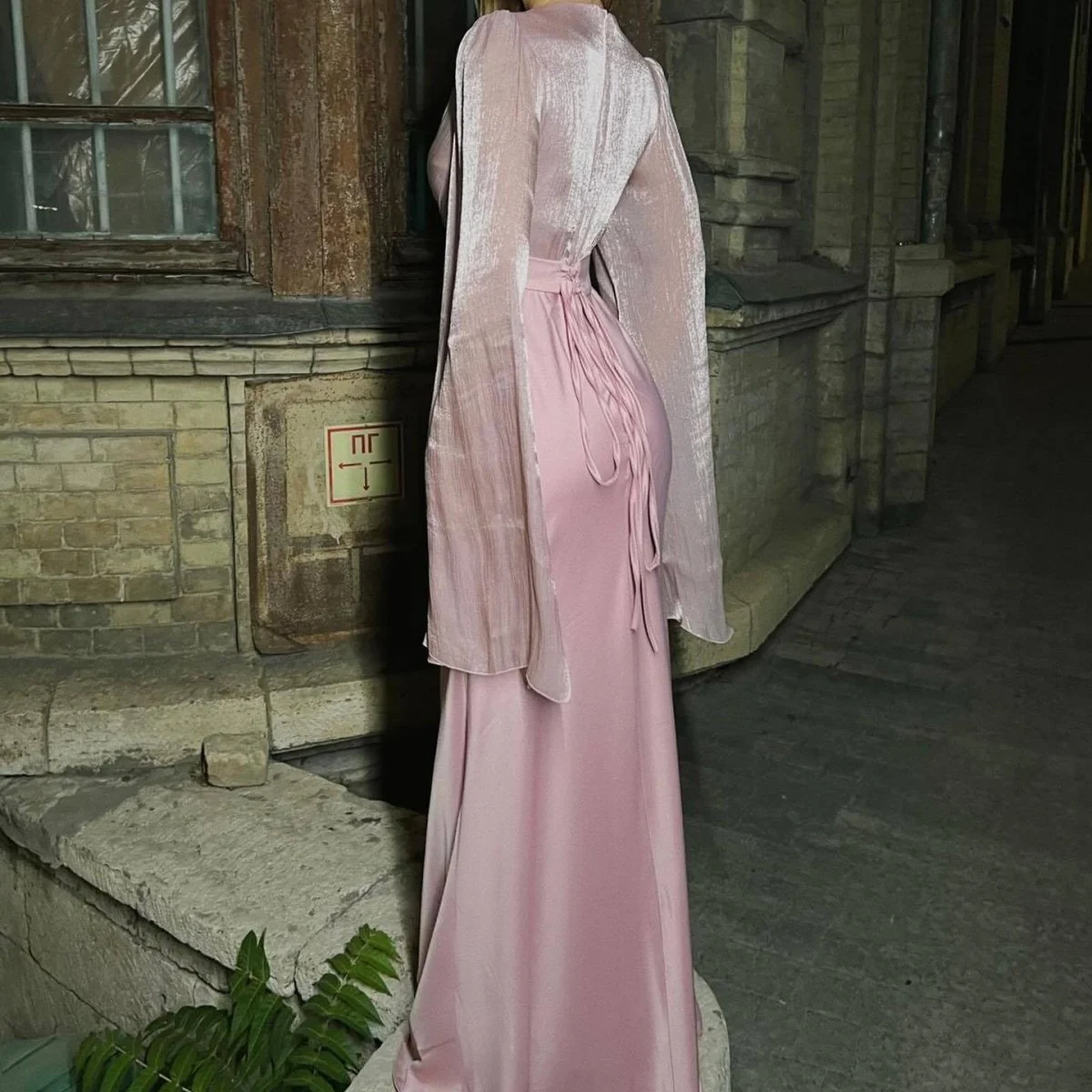Cape Sleeve Gown with Tie-Back | Fitted Mermaid Maxi Dress(MS230) - Image 13