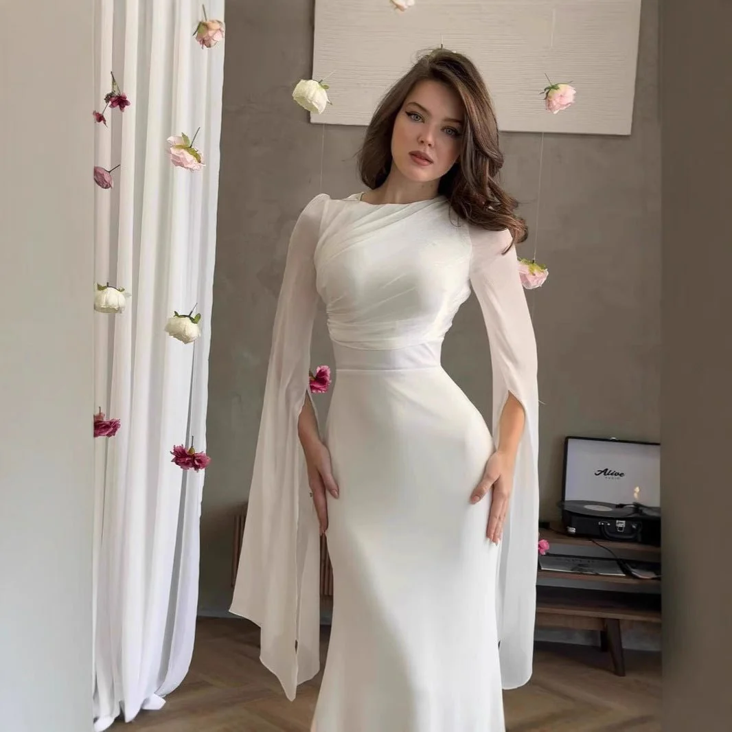 Cape Sleeve Gown with Tie-Back | Fitted Mermaid Maxi Dress(MS230) - Image 2