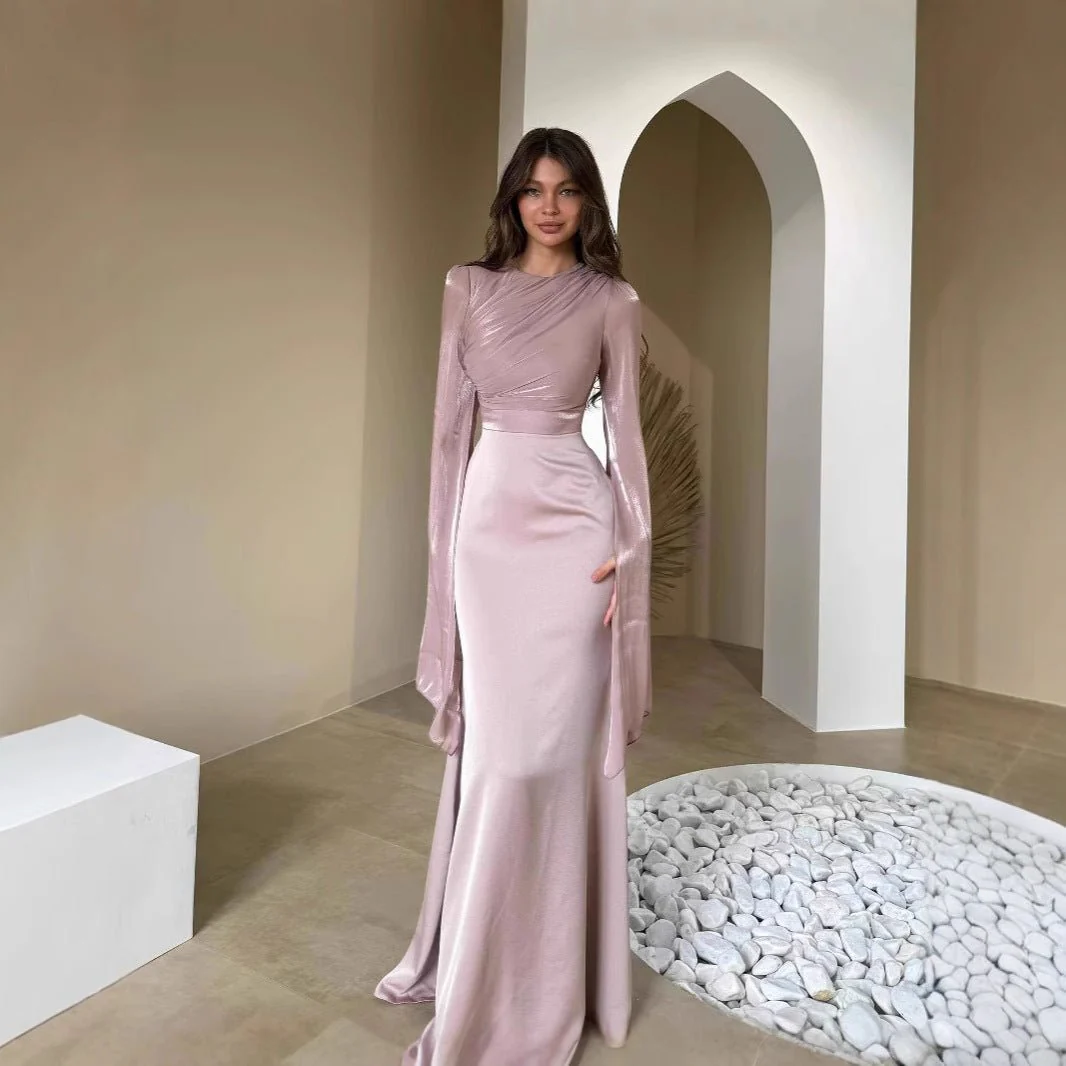 Cape Sleeve Gown with Tie-Back | Fitted Mermaid Maxi Dress(MS230) - Image 3