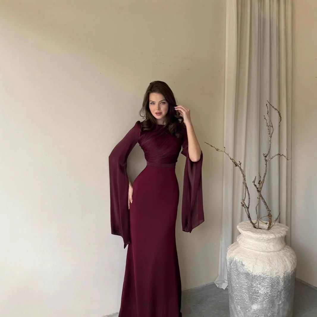 Cape Sleeve Gown with Tie-Back | Fitted Mermaid Maxi Dress(MS230) - Image 4