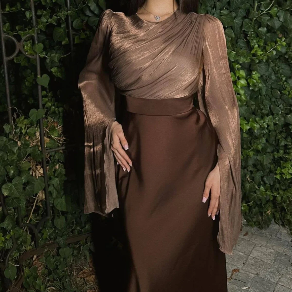 Cape Sleeve Gown with Tie-Back | Fitted Mermaid Maxi Dress(MS230) - Image 5
