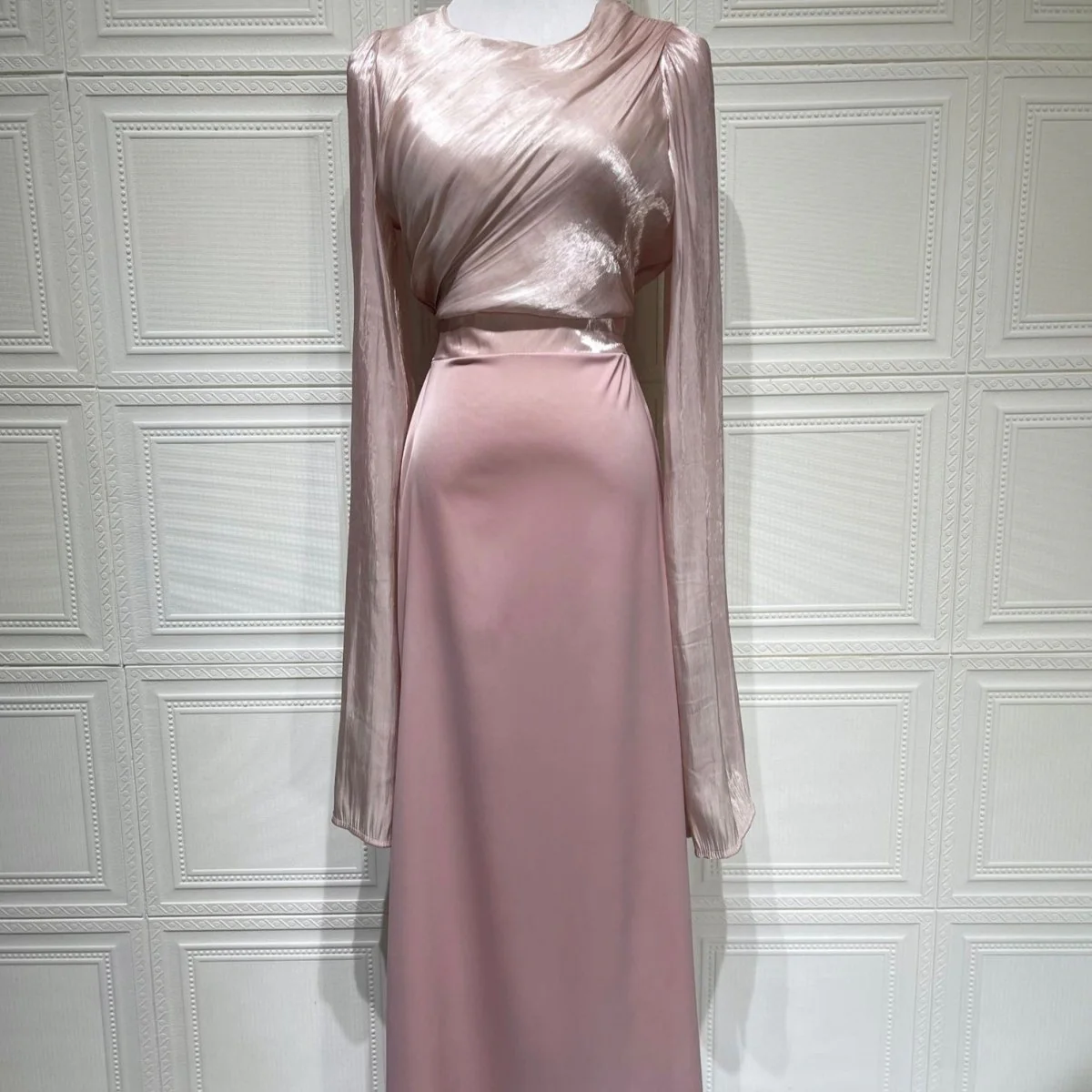 Cape Sleeve Gown with Tie-Back | Fitted Mermaid Maxi Dress(MS230) - Image 7