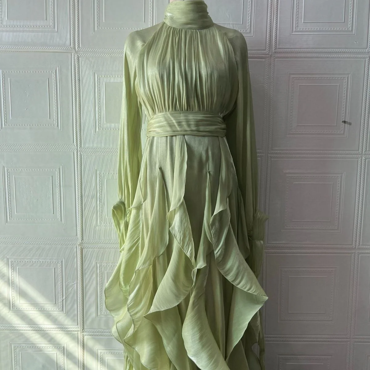 Cascading Ruffle Gown | High Neck Tie-Waist Maxi Dress(MS231) - Image 12