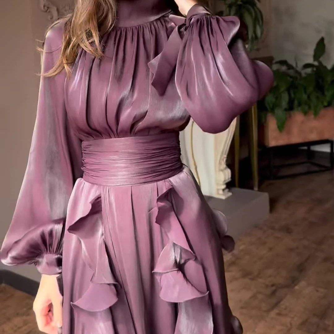 Cascading Ruffle Gown | High Neck Tie-Waist Maxi Dress(MS231) - Image 29