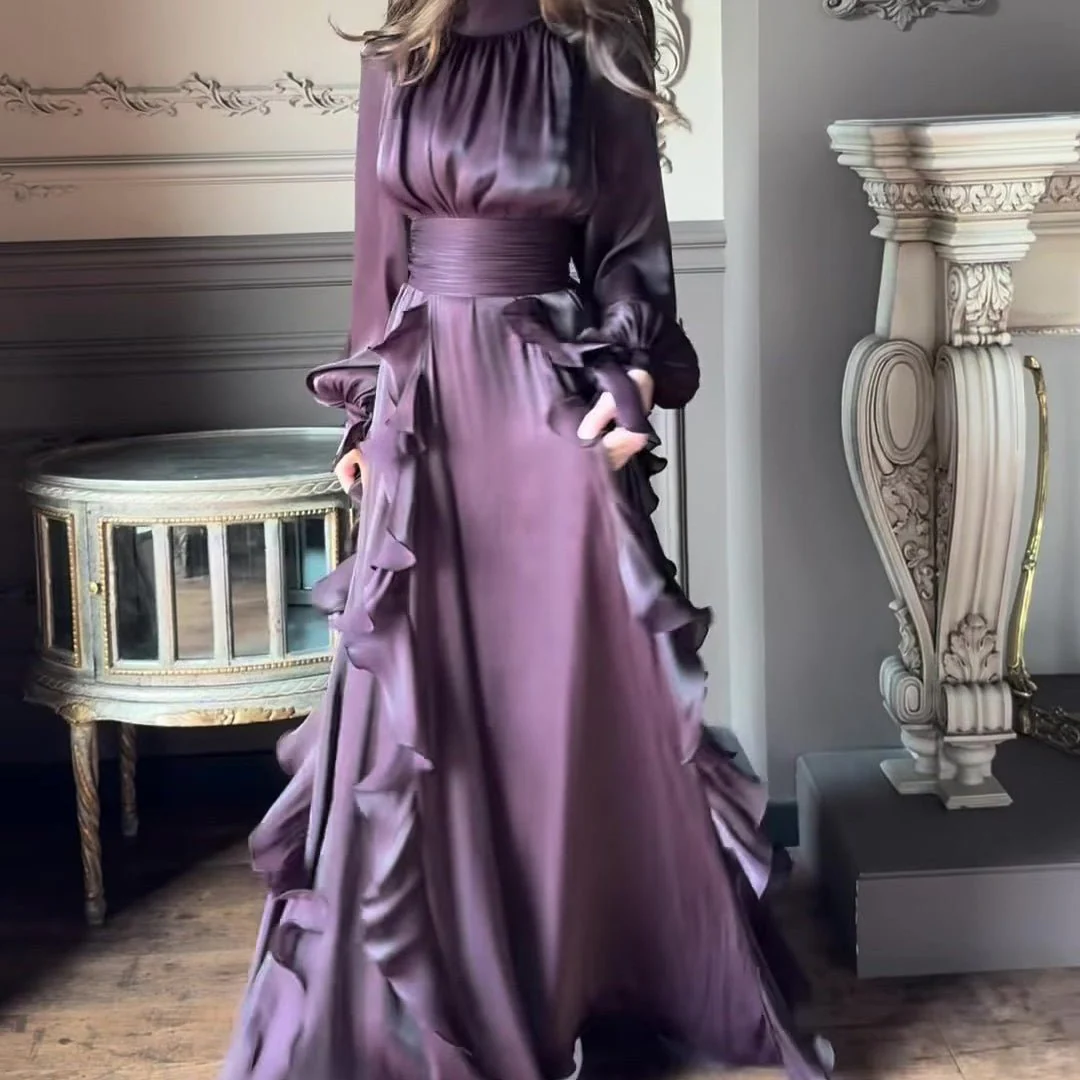 Cascading Ruffle Gown | High Neck Tie-Waist Maxi Dress(MS231) - Image 30
