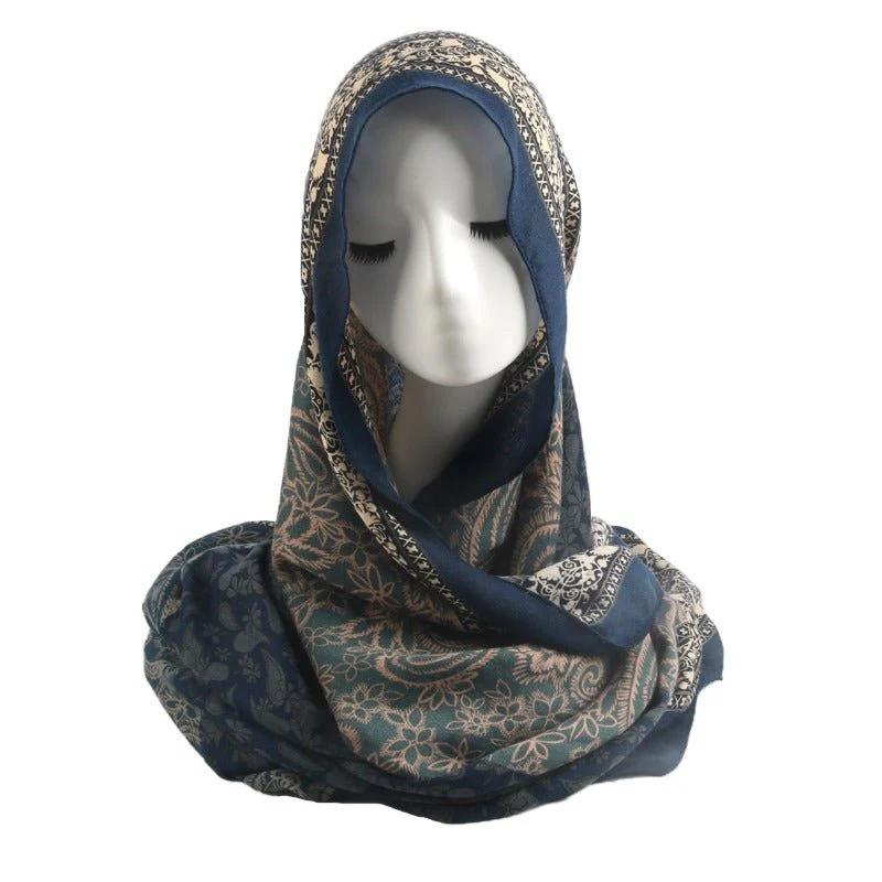 Cashmere-Feel Paisley Print Hijab Scarf | 180x85cm Fringe Edge Shawl with Traditional Motifs(MH150) - Image 3