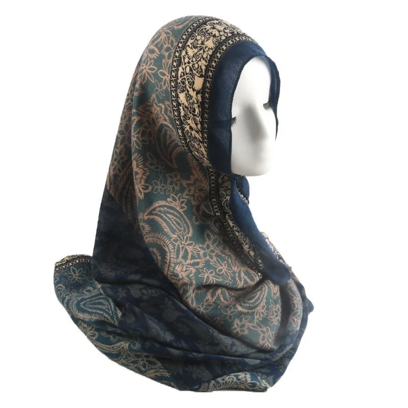Cashmere-Feel Paisley Print Hijab Scarf | 180x85cm Fringe Edge Shawl with Traditional Motifs(MH150) - Image 4