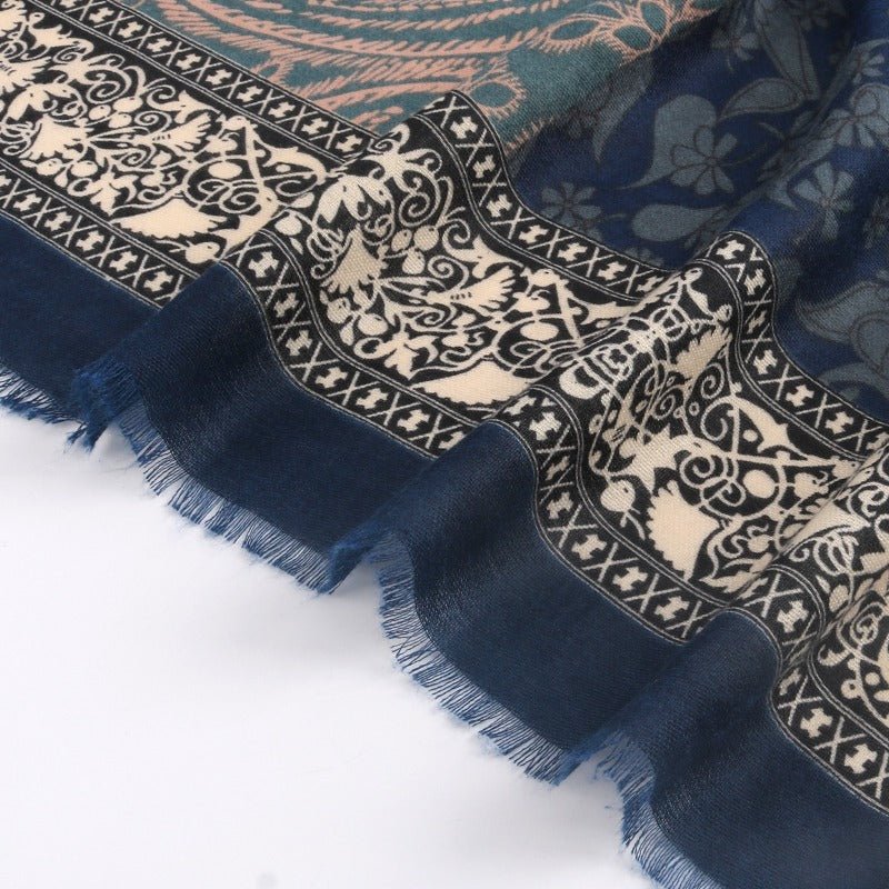 Cashmere-Feel Paisley Print Hijab Scarf | 180x85cm Fringe Edge Shawl with Traditional Motifs(MH150) - Image 5