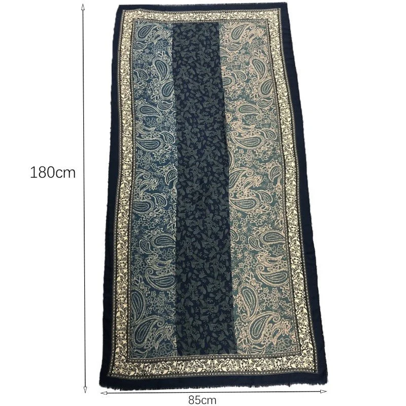 Cashmere-Feel Paisley Print Hijab Scarf | 180x85cm Fringe Edge Shawl with Traditional Motifs(MH150) - Image 6