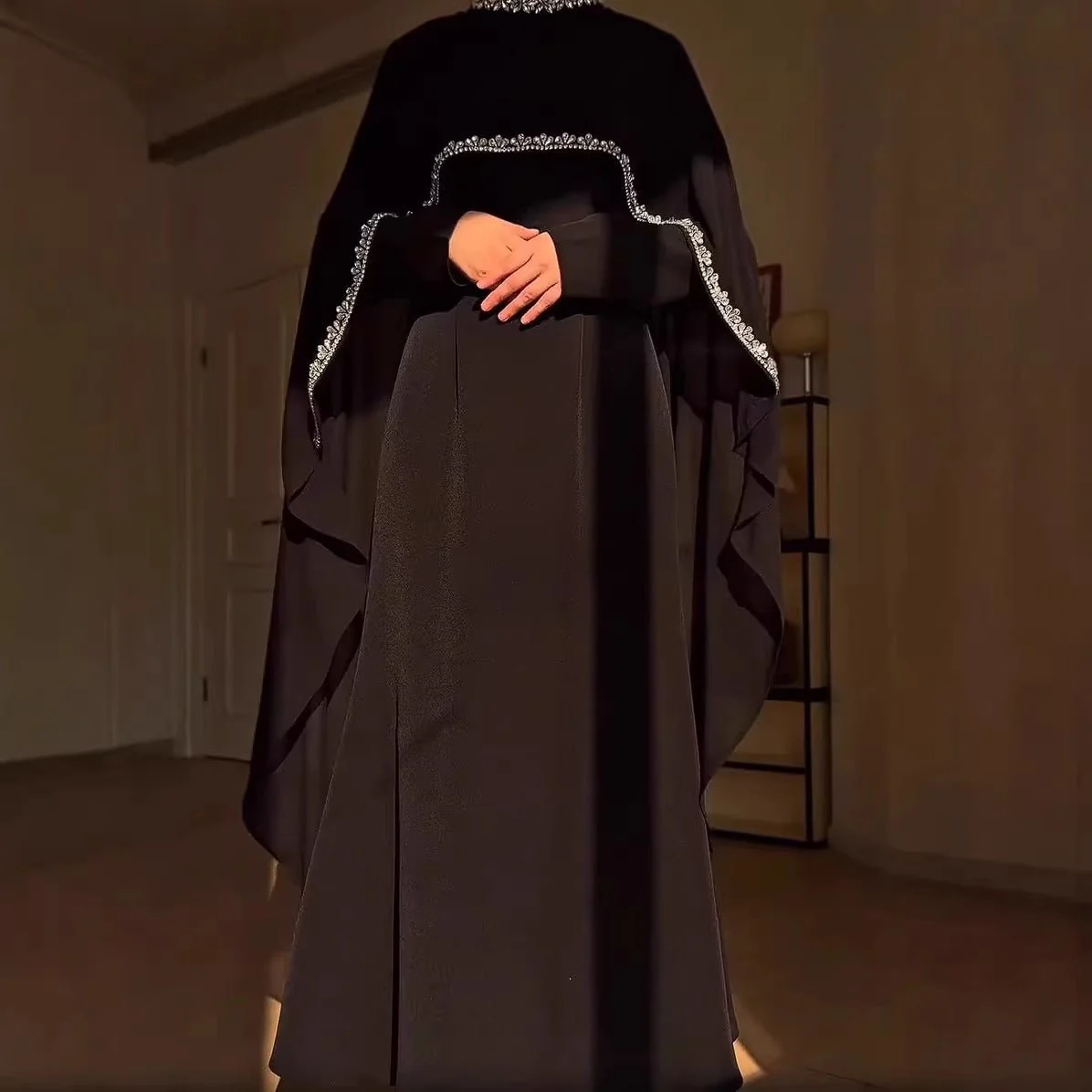 Celestial Rhinestone Cape Abaya | Luxury 2-Piece Set (MA251) - Image 8