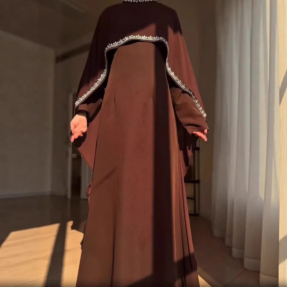 Celestial Rhinestone Cape Abaya | Luxury 2-Piece Set (MA251) - Image 9