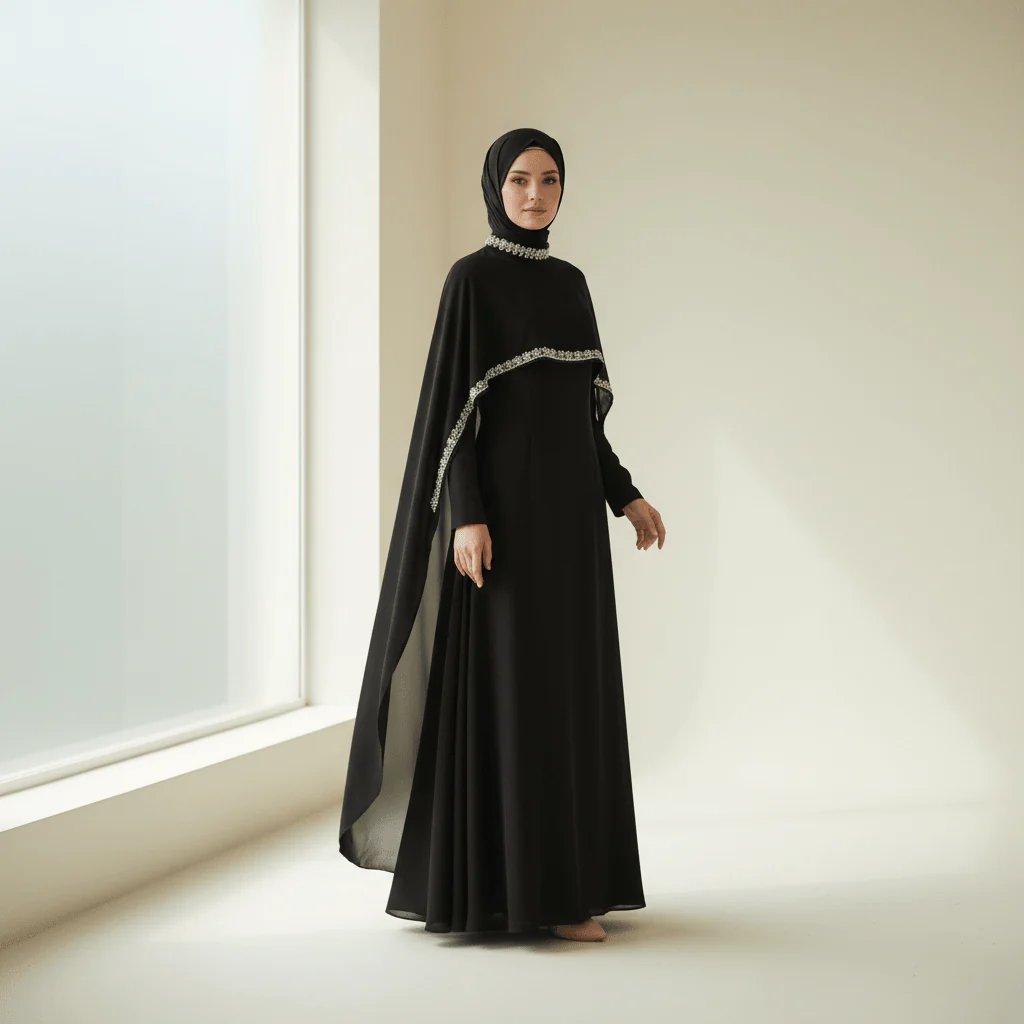 Celestial Rhinestone Cape Abaya | Luxury 2-Piece Set(MA344) - Image 3