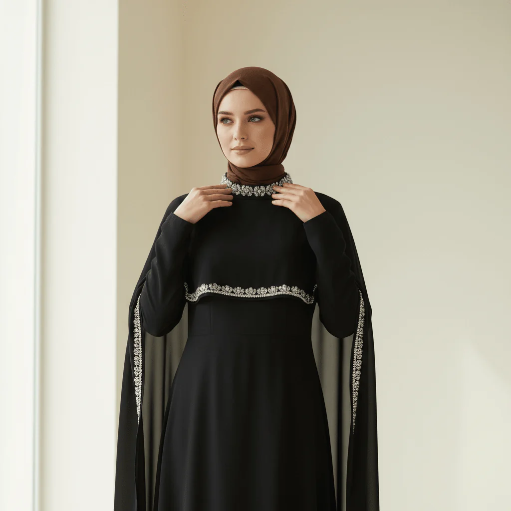 Celestial Rhinestone Cape Abaya | Luxury 2-Piece Set(MA344) - Image 4