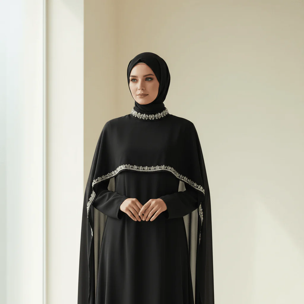 Celestial Rhinestone Cape Abaya | Luxury 2-Piece Set(MA344) - Image 5