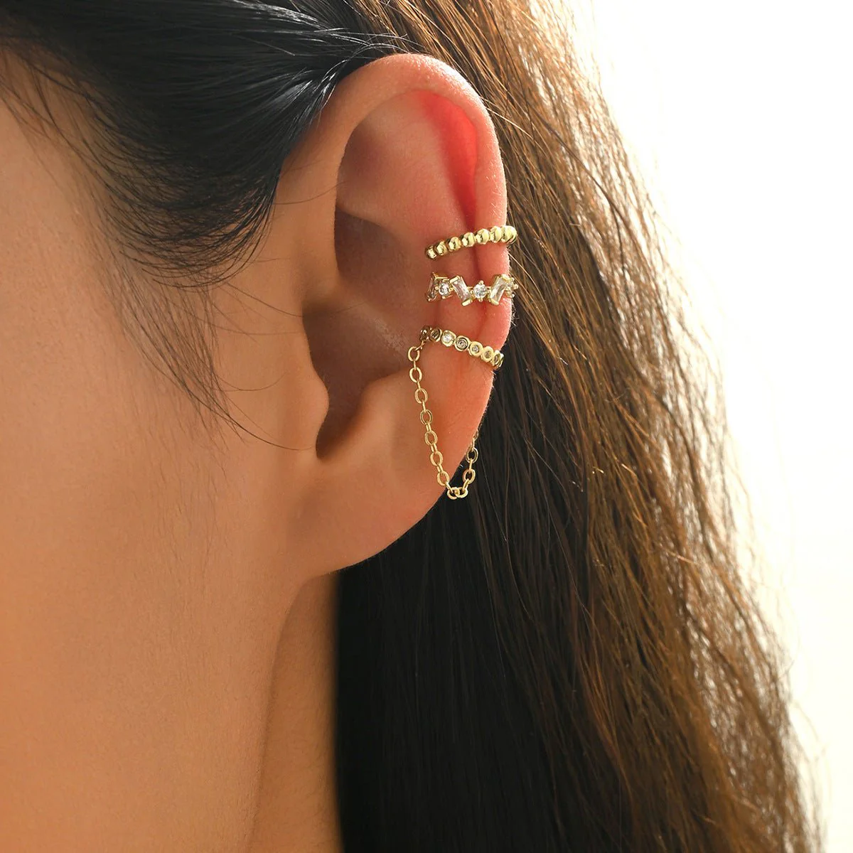 Chain Tassel Crystal Ear Cuff Set (MAC413) - Image 2
