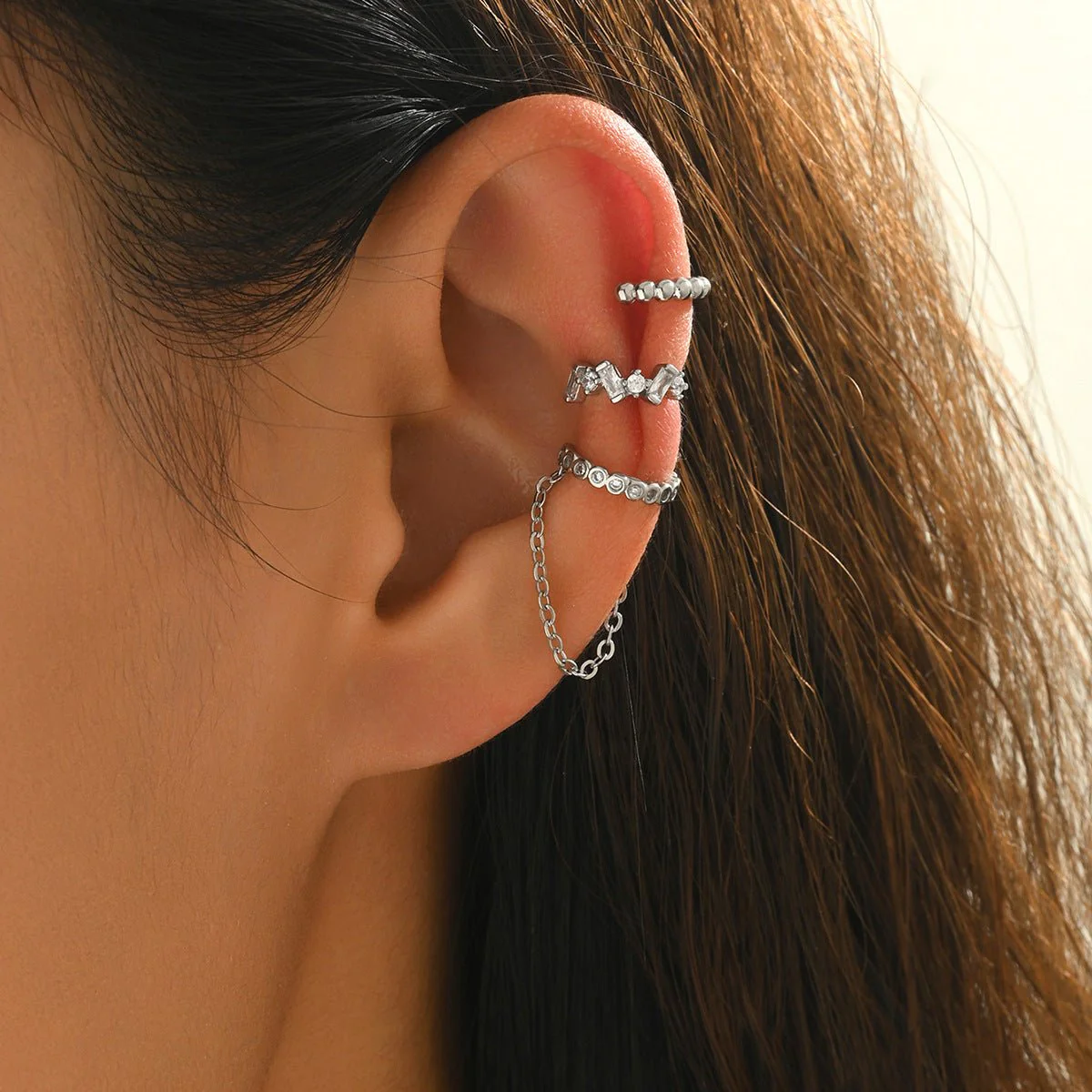 Chain Tassel Crystal Ear Cuff Set (MAC413) - Image 6
