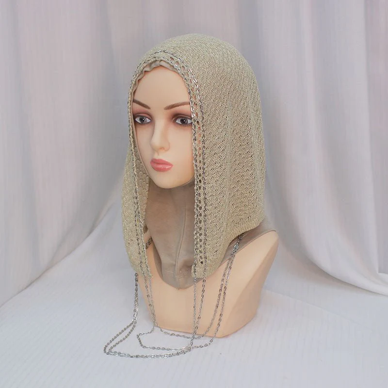 Chain Trim Hijab Cap | Sparkle Knit Balaclava with Chains(MAC375) - Image 12