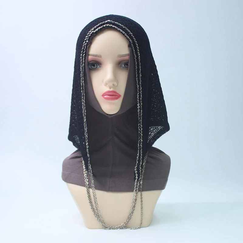 Chain Trim Hijab Cap | Sparkle Knit Balaclava with Chains(MAC375) - Image 2