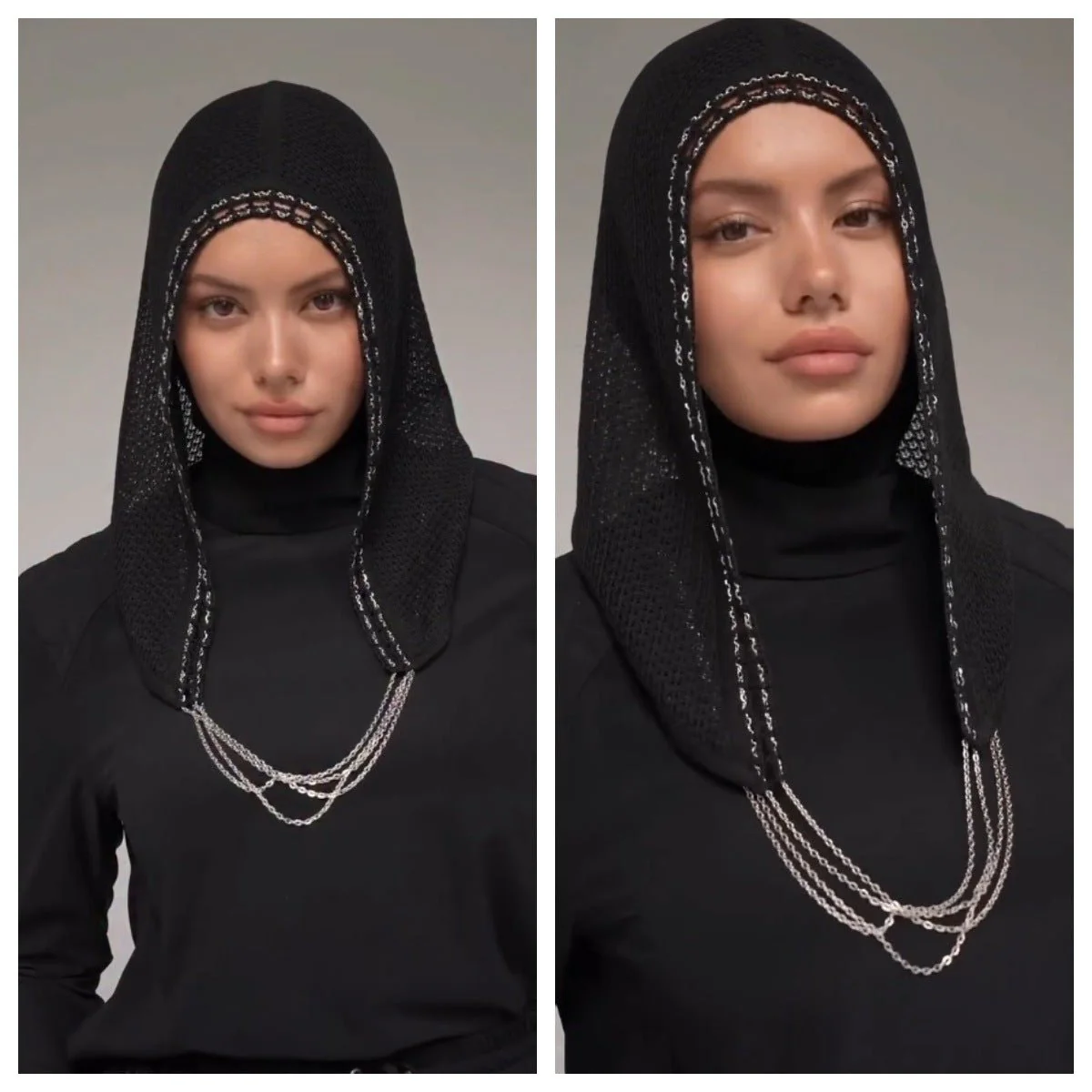 Chain Trim Hijab Cap | Sparkle Knit Balaclava with Chains(MAC375) - Image 4