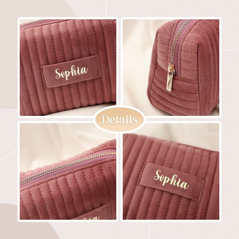 Checkered Velvet Cosmetic Case Multi-Functional Travel Organizer Toiletry Bag (MAC268) - Image 10