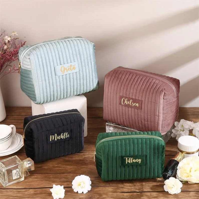 Checkered Velvet Cosmetic Case Multi-Functional Travel Organizer Toiletry Bag (MAC268) - Image 12