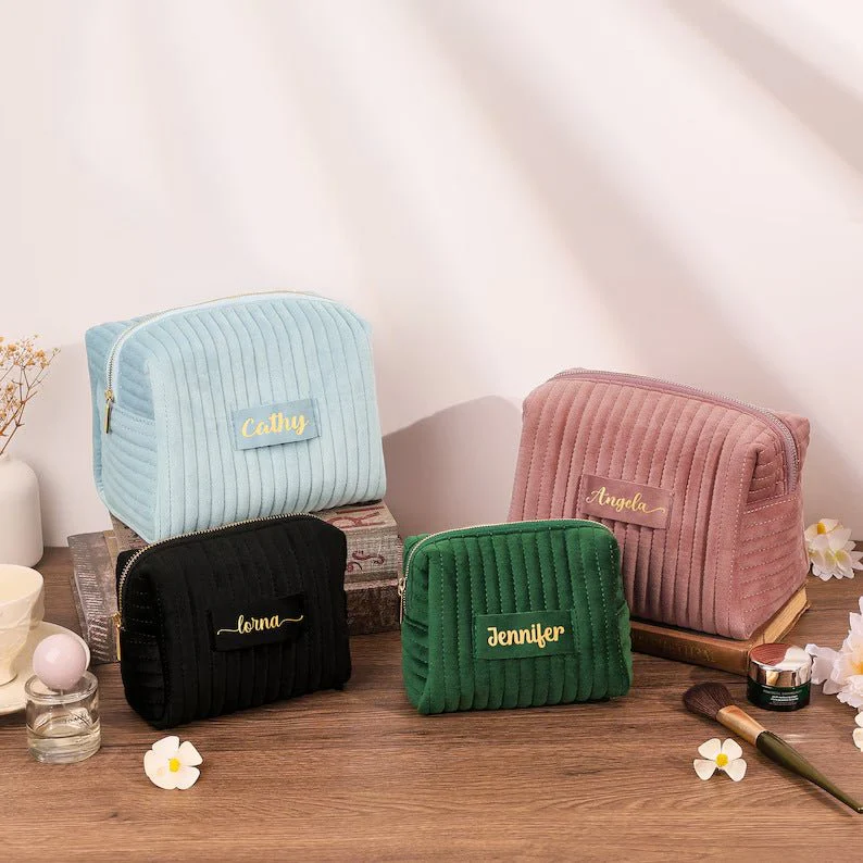 Checkered Velvet Cosmetic Case Multi-Functional Travel Organizer Toiletry Bag (MAC268) - Image 2