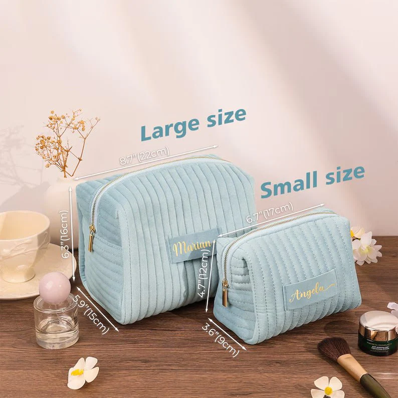 Checkered Velvet Cosmetic Case Multi-Functional Travel Organizer Toiletry Bag (MAC268) - Image 3