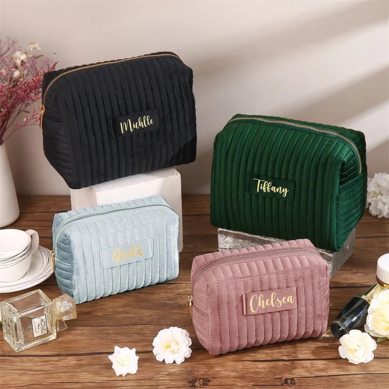 Checkered Velvet Cosmetic Case Multi-Functional Travel Organizer Toiletry Bag (MAC268) - Image 4