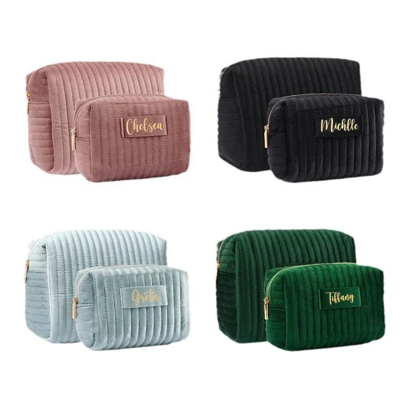 Checkered Velvet Cosmetic Case Multi-Functional Travel Organizer Toiletry Bag (MAC268) - Image 5
