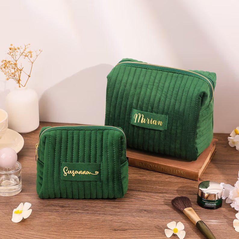 Checkered Velvet Cosmetic Case Multi-Functional Travel Organizer Toiletry Bag (MAC268) - Image 8