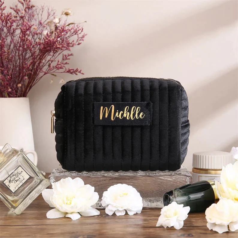 Checkered Velvet Cosmetic Case Multi-Functional Travel Organizer Toiletry Bag (MAC268) - Image 9
