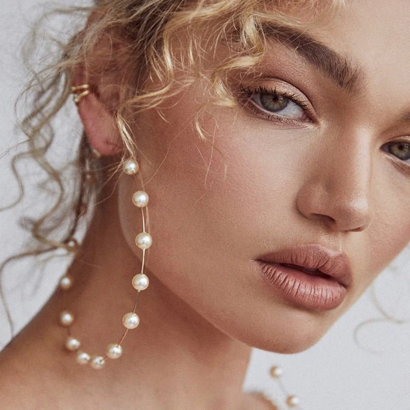 Chic Pearl Earrings Hoop Oversized Earrings (MAC320) - Image 2