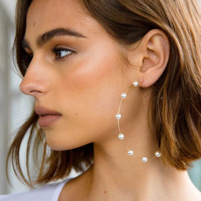Chic Pearl Earrings Hoop Oversized Earrings (MAC320) - Image 3