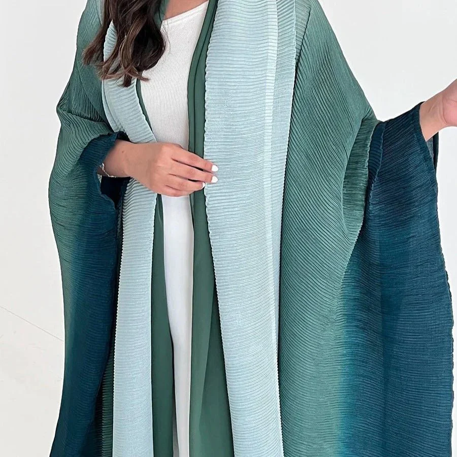 Chic Pleated Ombre Batwing Open Abaya (MOA120) - Image 7