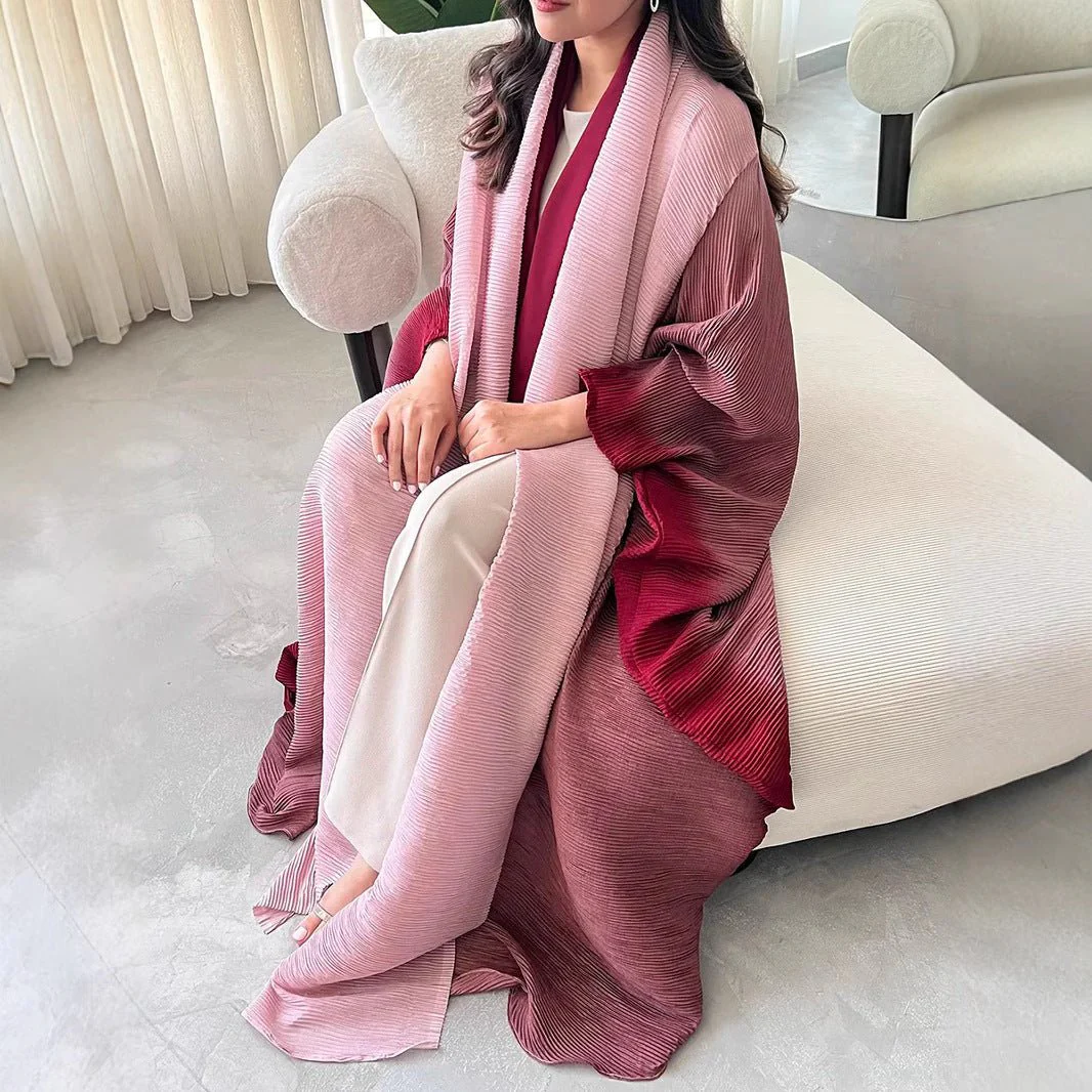 Chic Pleated Ombre Batwing Open Abaya (MOA120) - Image 8