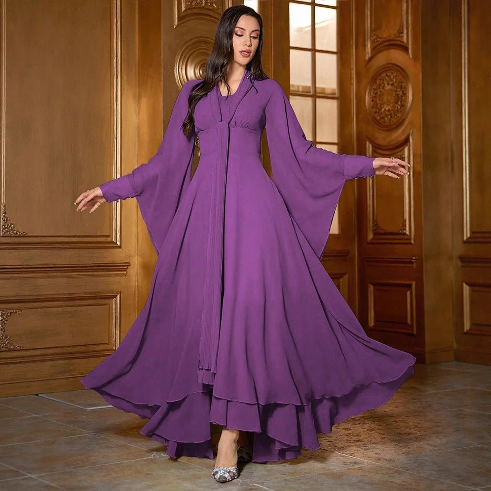Chiffon Asymmetric Tiered Maxi Dress(MS368)